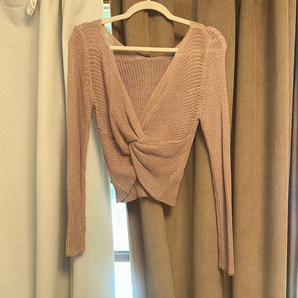Pink Knit Twist Front Sweater